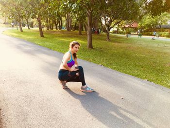 Woman running in park