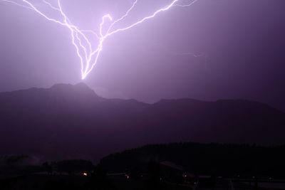 Lightning in sky at night