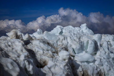 Snow covered landscape against sky