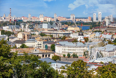 High angle view of buildings in city