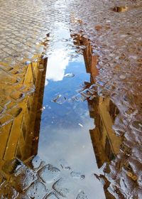 High angle view of puddle on lake during rainy season