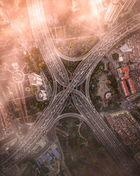 Aerial view of multiple lane highway in city