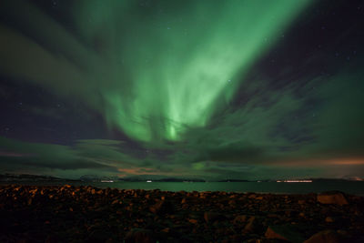 Scenic view of aurora borealis at ullsfjorden