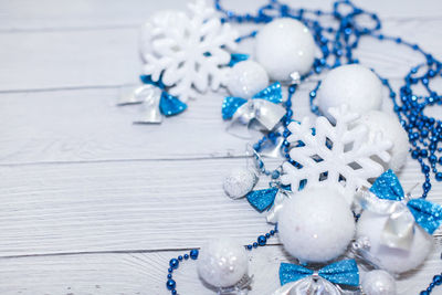 Close-up of christmas decoration on table