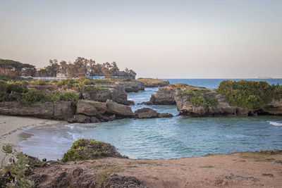 Scenic view of sea against clear sky