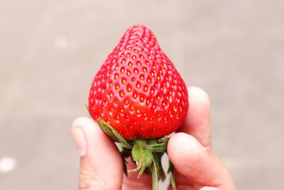 Close-up of hand holding strawberry