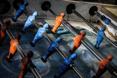 High angle view of foosball table