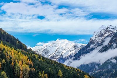 Scenic view of snowcapped mountains against sky