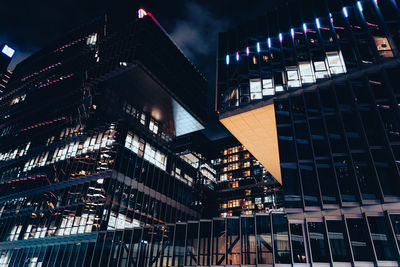 Low angle view of buildings at night