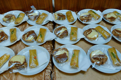 High angle view of food on table