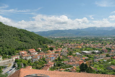 High angle view of townscape against sky