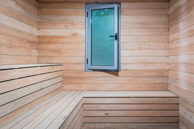Closed wooden door of building