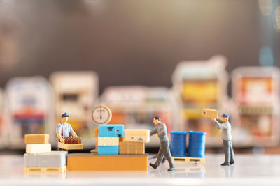 Close-up of toys on table