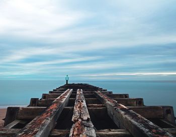 Aerial view of pier over sea against sky