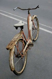 High angle view of bicycle on road