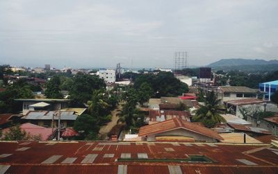 High angle view of buildings against sky