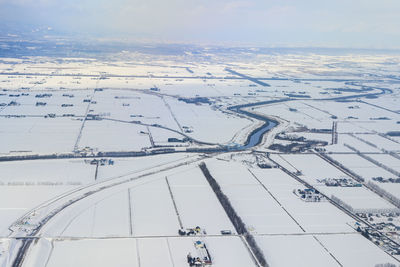 Aerial view of snow covered landscape