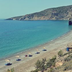 Scenic view of sea against clear blue sky