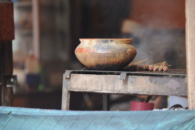 Close-up of meat on barbecue grill