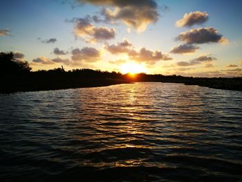 Scenic view of lake against sky during sunset