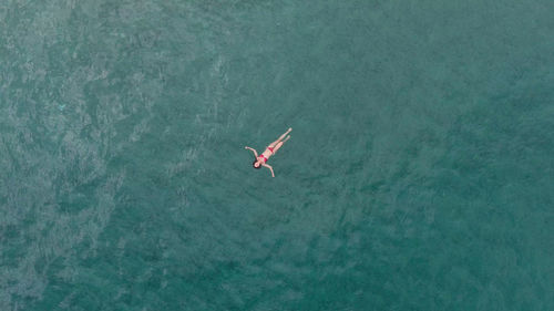 High angle view of person swimming in water