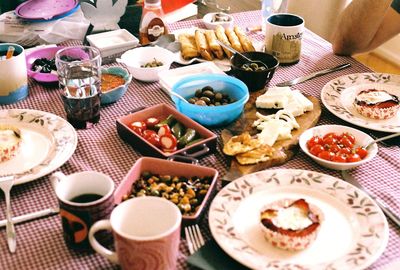 High angle view of food on table