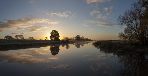 Scenic view of lake against sky during sunset