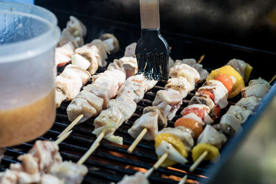 Close-up of seafood on barbecue grill