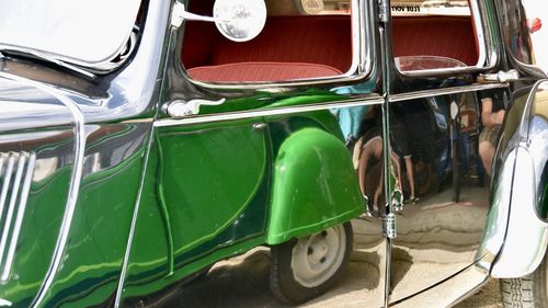 High angle view of car parked by window