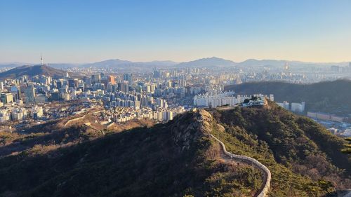 High angle view of seoul against clear sky