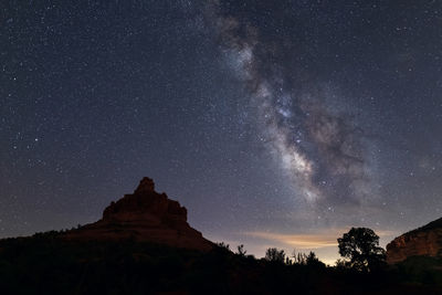 Low angle view of trees against sky at night