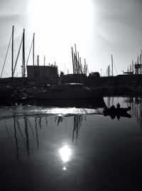 View of harbor at sunset