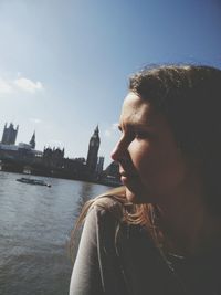 Close-up of woman against big ben