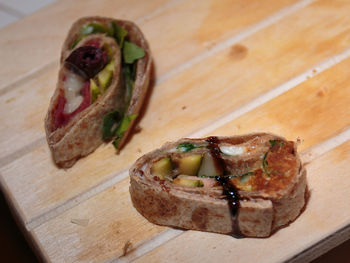 High angle view of food on cutting board