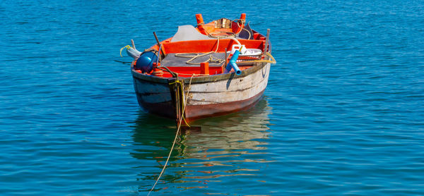 High angle view of nautical vessel in sea