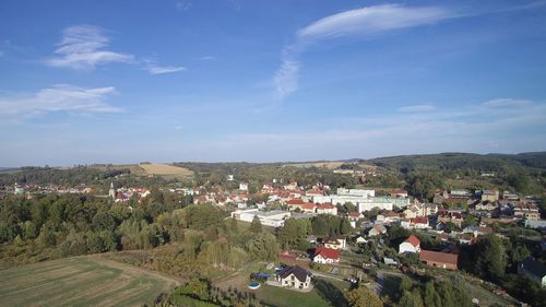 High angle view of townscape against sky