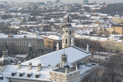 High angle view of buildings in city