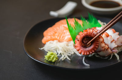 High angle view of food in plate