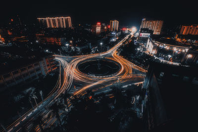 High angle view of illuminated city at night