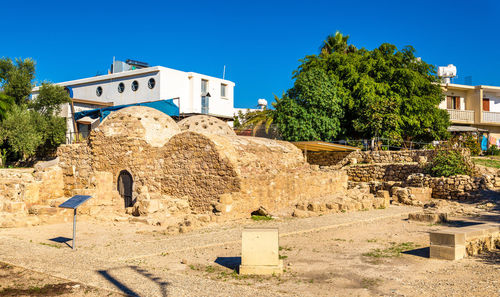 Exterior of historic building against clear blue sky