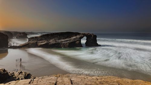 Scenic view of sea against clear sky