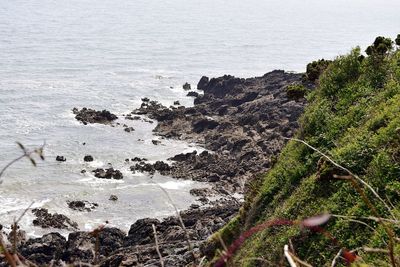 High angle view of rocky coastline