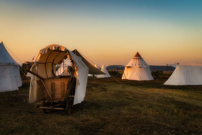 Historical reenactment of hussars, slavic or vikings tribe encampment, poland