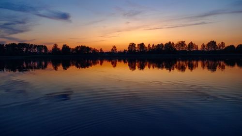 Scenic view of lake against sky during sunset