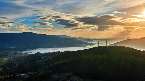 Scenic view of mountains against sky during sunset