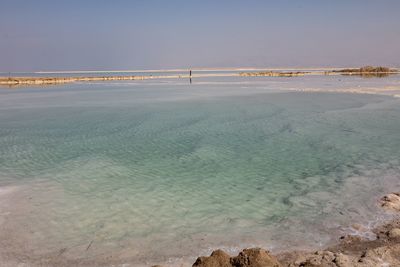 Scenic view of beach against clear sky