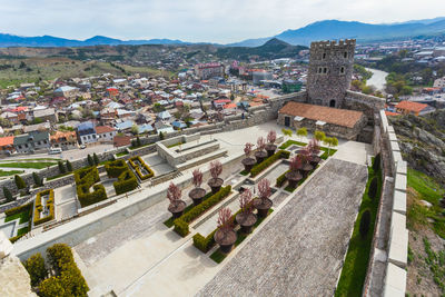 High angle view of buildings in city