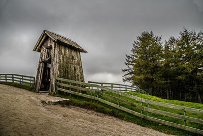 Barn on field against sky