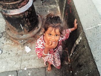 High angle portrait of smiling girl