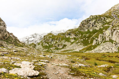 Greina high plateau in swiss alps